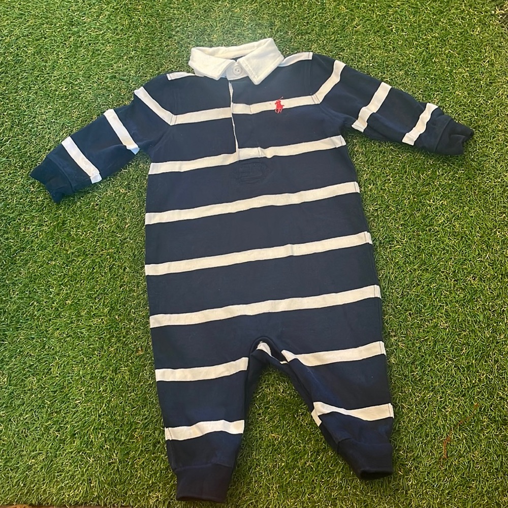 Ralph Lauren Blue Striped Onesie